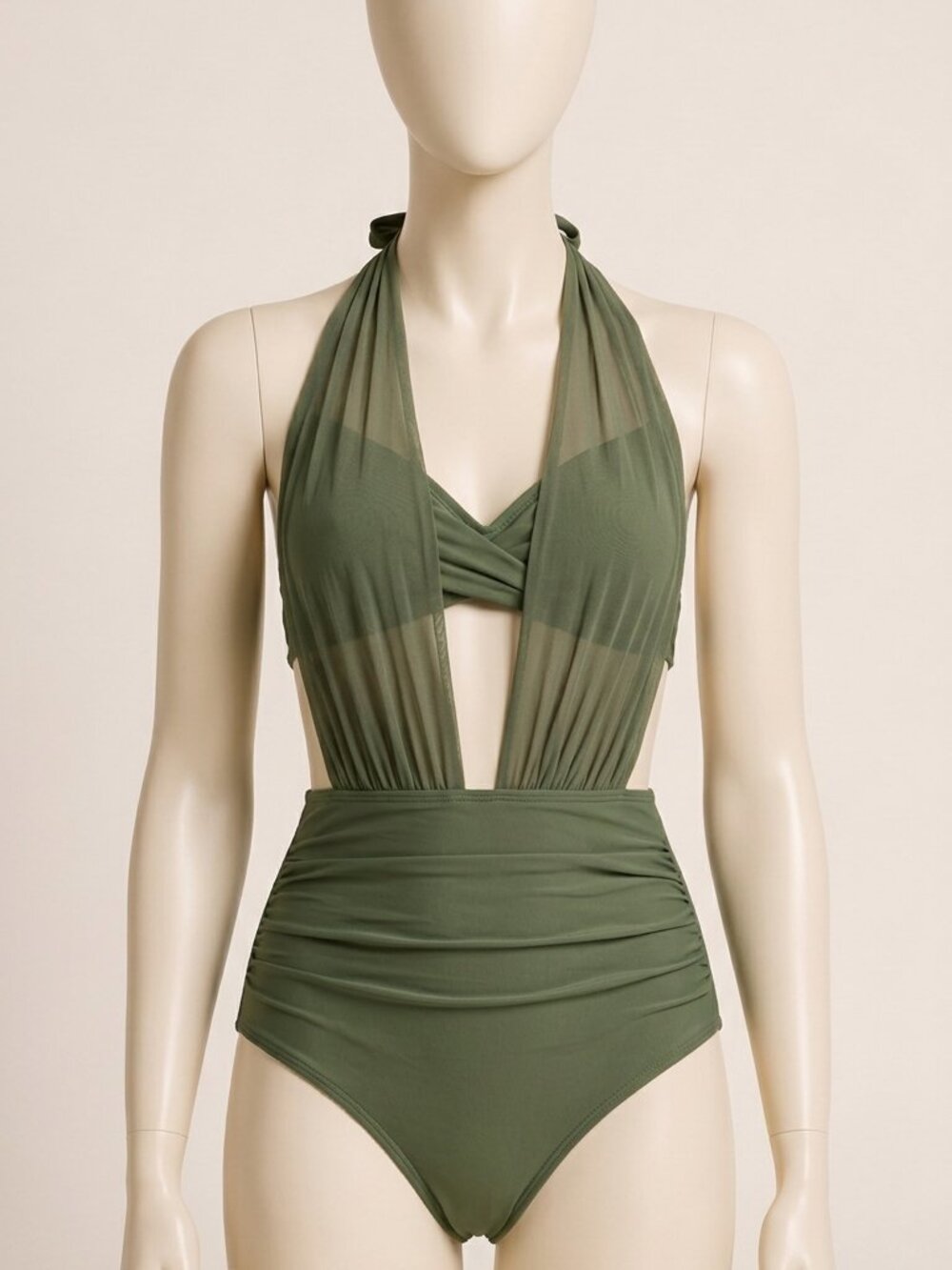 Blooming Jelly Army Green High Waisted 2 Piece Bikini Swimsuit Size L New